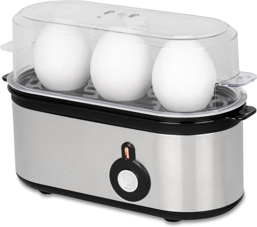 Ren Eierkoker Electrisch Eierkoker met Timer voor 1 tot 3 eie met handvat Zilver Zwart 21cm x 9cm x 14cm