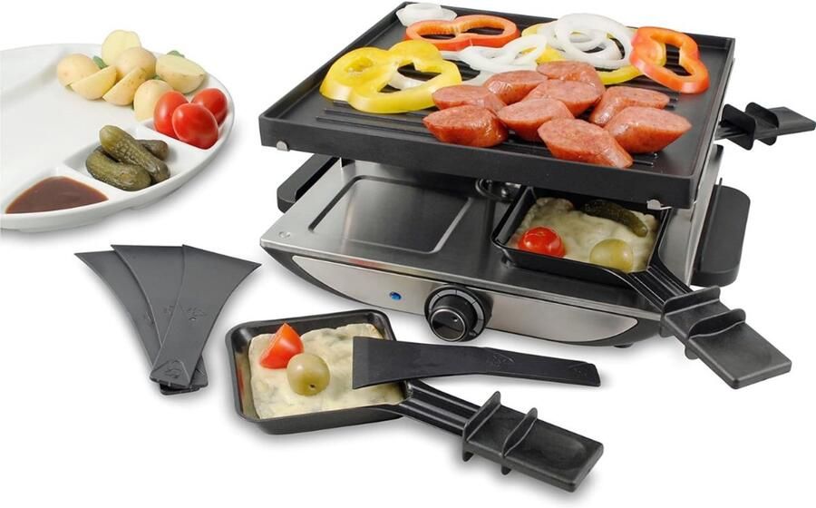 Ren Gourmetstel 4 Personen Gourmetstel 4 person met pannetjes en schuiven Zwart 26cm x 30cm x 13cm