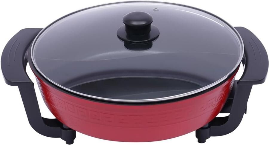 Ren Hotpot Pan Hotpot Electrisch Chinese Fondue Multifunctionele Pan 6L Rood Zwart 42cm x 17cm x 9cm; 3.0 kg