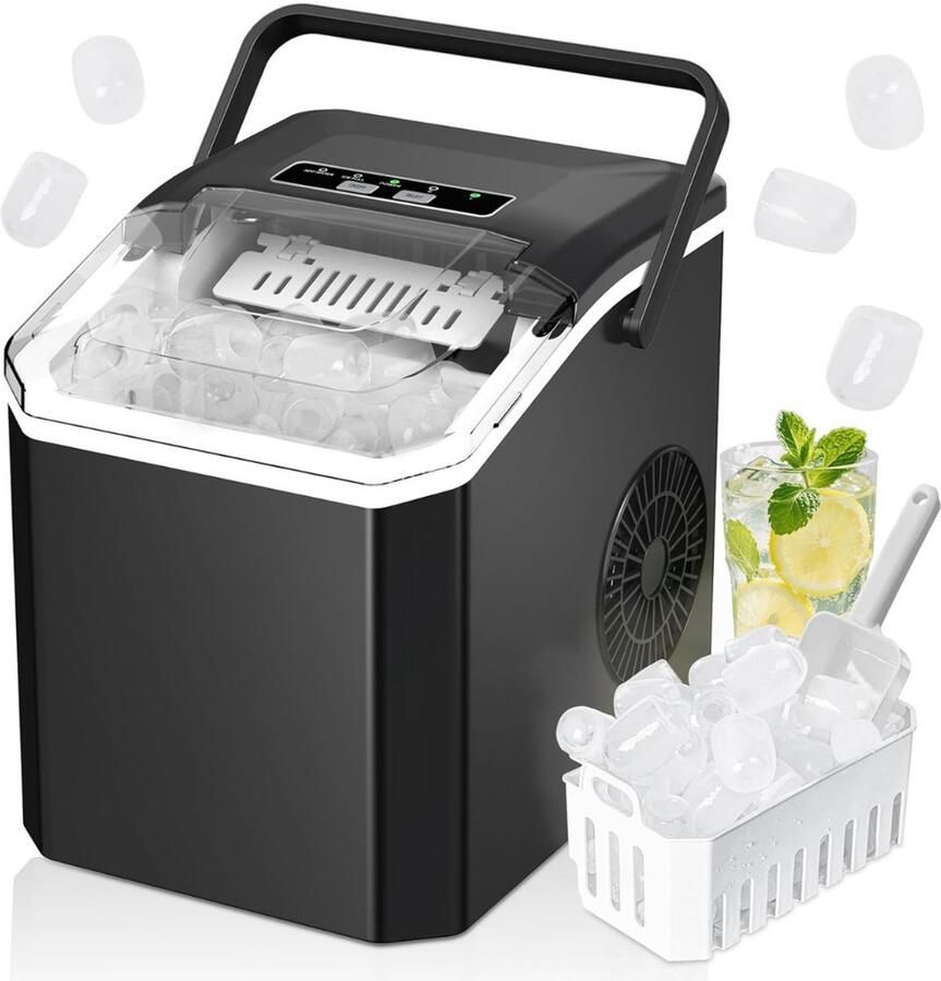 Ren Ijsblokjesmachine ijsmachine -ijsblokjesmakers 9 blokjes in 7 minuten Zwart 30cm x 29cm x 23cm