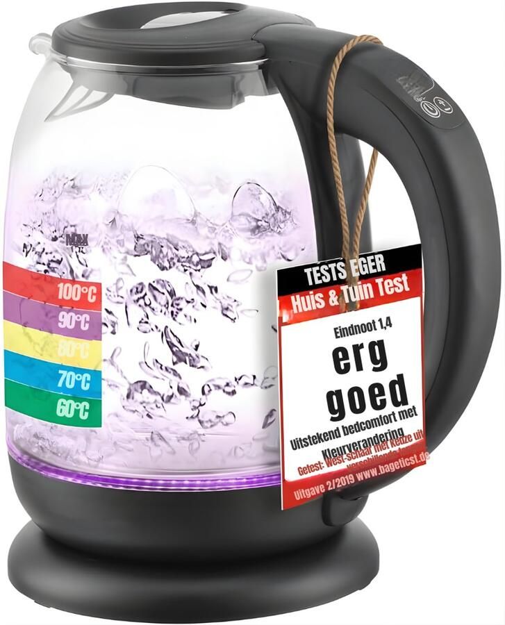 DNA Waterkoker Met Temperatuurregeling Waterkoker Glas Zwart 24cm x 18cm x 22cm