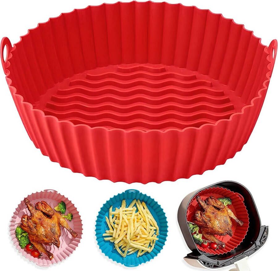 RENALUX Airfryer Siliconen Bakje Airfryer Bakvorm Airfryer Siliconen Mandje Airfryer Bakje Airfryer Accessoires Bakblik Siliconen Bakvormen Airfryer Rond Roze