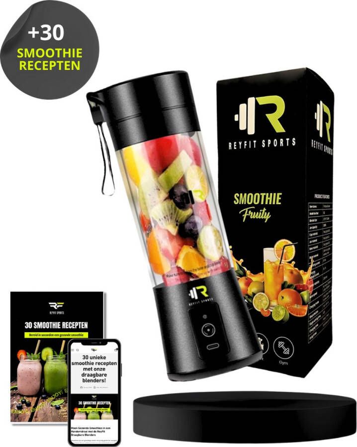 ReyFit Sports Draagbare Blender – Blender To Go– Portable Blender – Smoothie maker Protein Shaker Mixer Draadloos Zwart Black Sint & Kerstcadeau - Foto 4