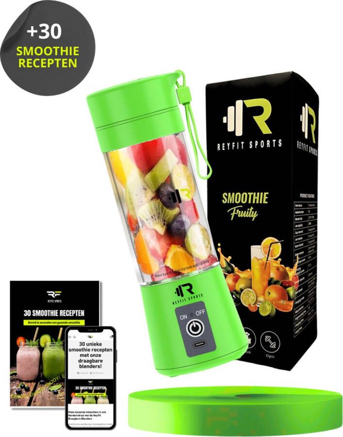 ReyFit Sports Draagbare Blender – Blender To Go– Portable Blender Smoothie maker Protein Shaker Draadloos Groen Green Moederdag cadeautje - Foto 3