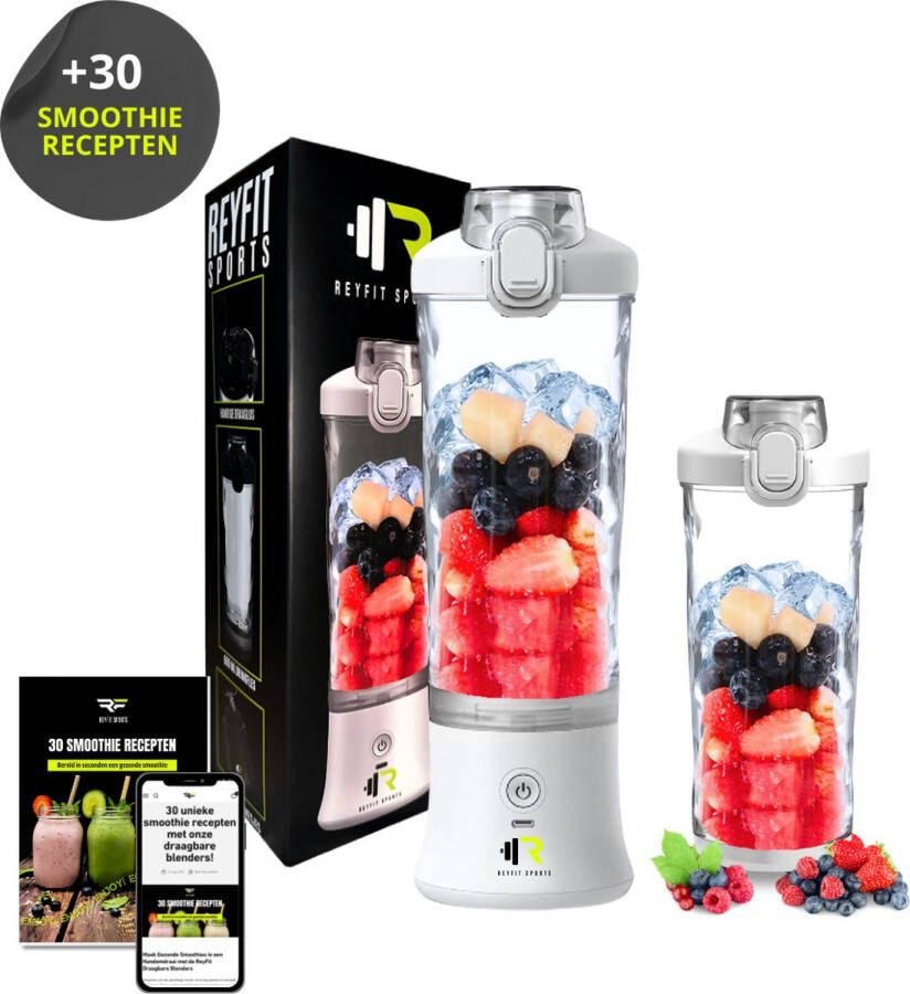 ReyFit Sports Draagbare Blender 600ML Smoothie Maker Ijsbreker Blender to go Portable Blender Draadloos USB Oplaadbaar 280W Wit Moederdag cadeautje