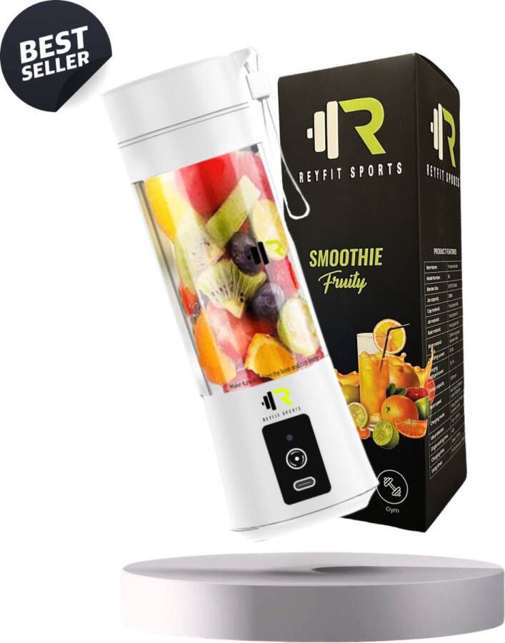 ReyFit Sports Draagbare Blender – Blender To Go – Portable Blender – Smoothie maker Protein Shaker Mixer Draadloos USB Oplaadbaar Wit White Sint & Kerstcadeau - Foto 3