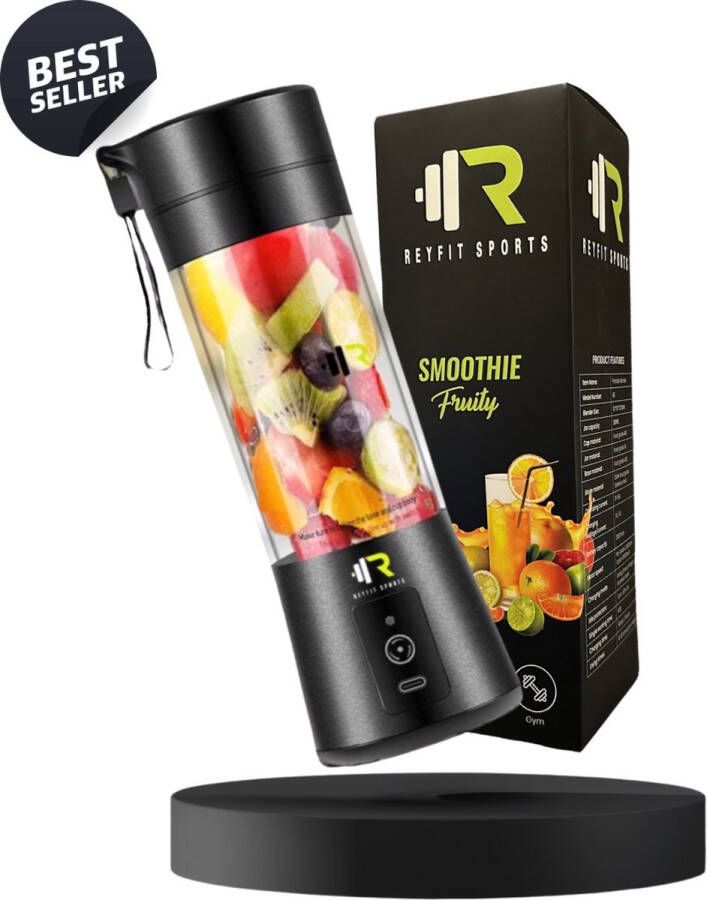 ReyFit Sports Draagbare Blender – Blender To Go– Portable Blender – Smoothie maker Protein Shaker Mixer Draadloos Zwart Black Sint & Kerstcadeau - Foto 5
