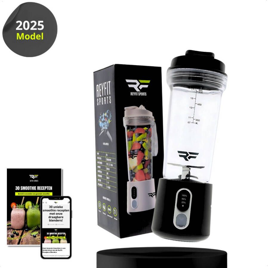 ReyFit Sports Draagbare Blender – Blender To Go– Portable Blender – Smoothie maker Protein Shaker Mixer Draadloos Zwart Black Sint & Kerstcadeau - Foto 2