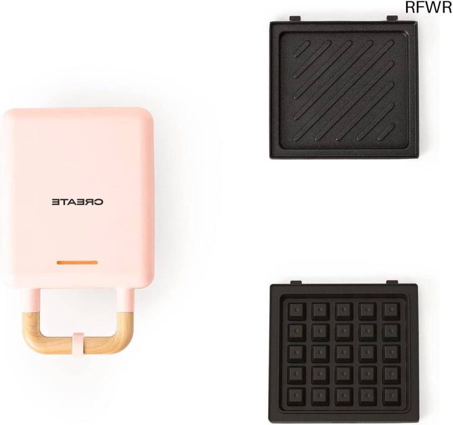 RFWR 2-in-1 Sandwichmaker en Wafelijzer in Pastelroze met Verwisselbare Platen