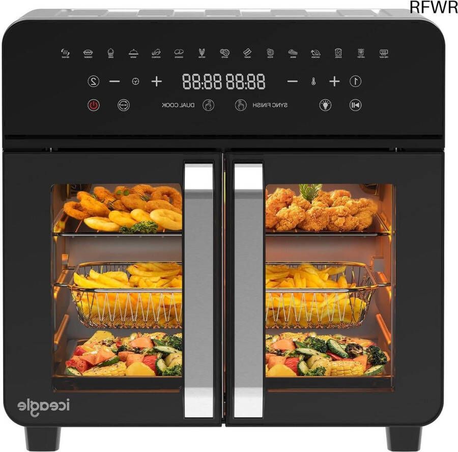 RFWR 23 Liter Heteluchtfriteuse met Dubbele Zone en Franse Deur XXL Airfryer met 15 Programma's en 12 Accessoires