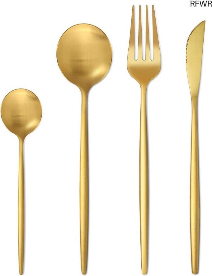 RFWR 24-delige bestekset mat goud voor 6 personen hoogwaardig roestvrijstaal vaatwasmachinebestendig