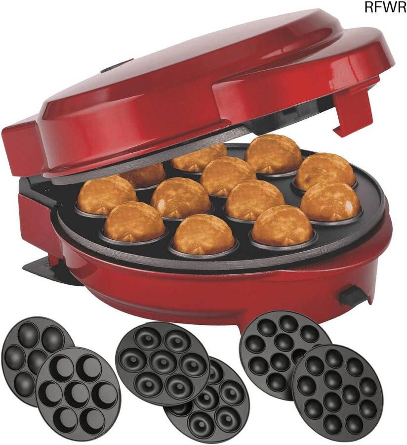 RFWR 3-in-1 Cake Maker voor Donuts Muffins en Cake-Pops Rood Metallic 700 Watt