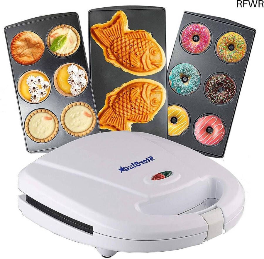 RFWR 3-in-1 Mini Dessertmaker Mini Donuts Taarten en Taiyaki Maker Wit