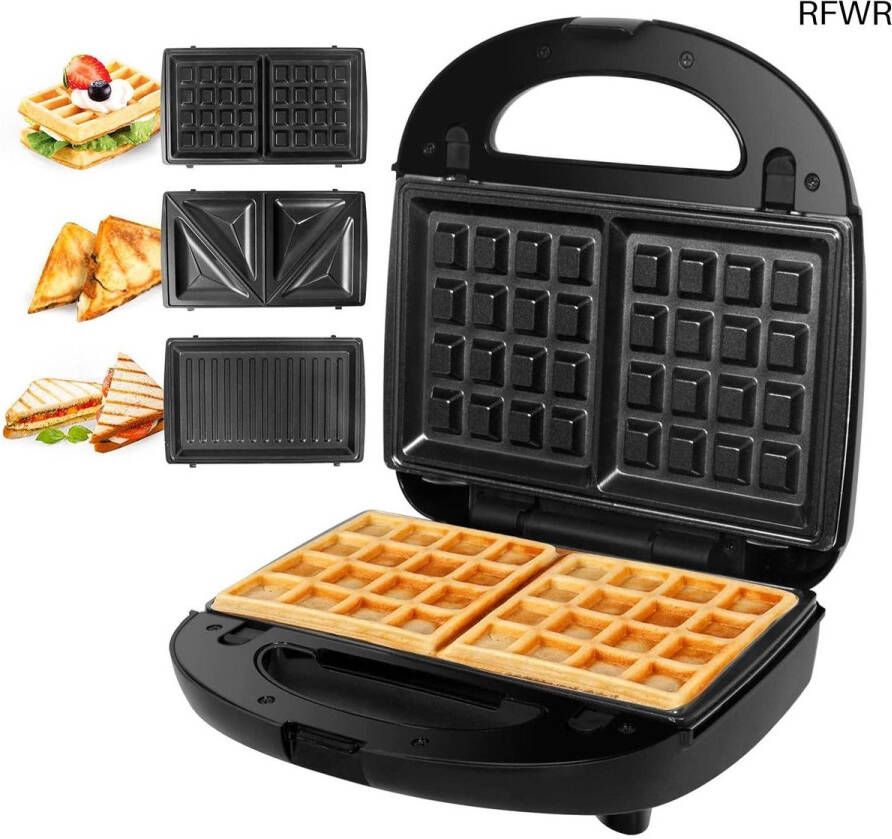 RFWR 3-in-1 Sandwichmaker met Afneembare Platen Wafelijzer en Grill Functie 750 W Zwart