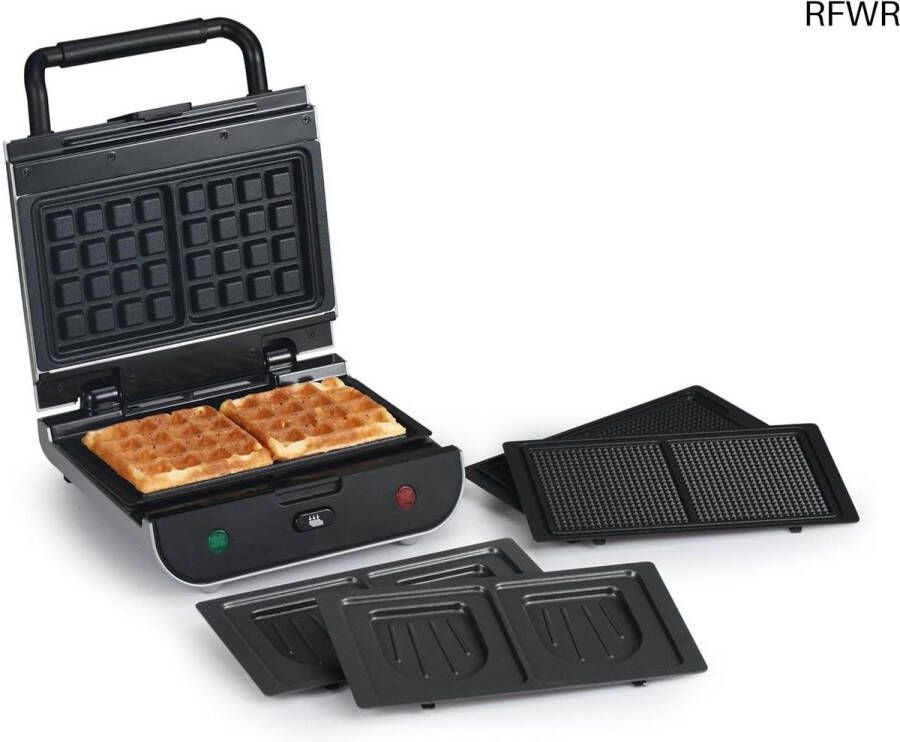 RFWR 3-in-1 Wafel- en Sandwichmaker met Verwisselbare Platen Compact en Eenvoudig te Reinigen