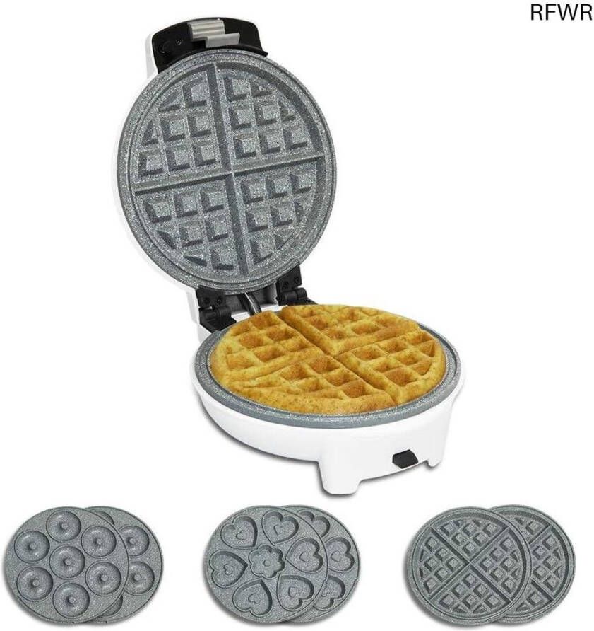 RFWR 3-in-1 Wafelijzer met Verwisselbare Platen voor Donuts Muffins en Wafels 700 Watt Vermogen
