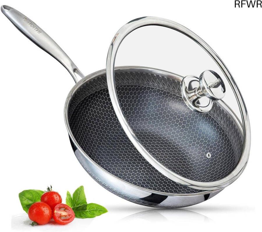 RFWR 30 cm roestvrijstalen wok met ovenbestendig deksel voor antiaanbak koken