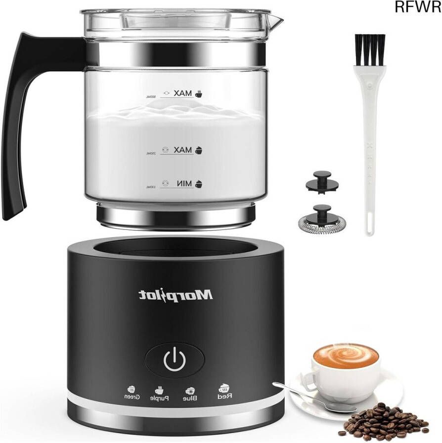 RFWR 4-in-1 elektrische melkopschuimer 500 ml voor warm en koud melkschuim vaatwasmachinebestendig luxe ontwerp in zwart