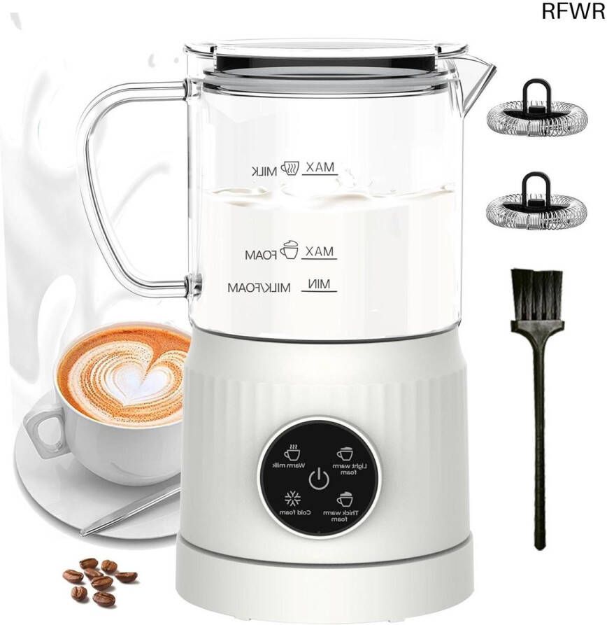 RFWR 4-in-1 elektrische melkopschuimer voor het maken van koud en warm melkschuim ideaal voor koffie latte en cappuccino