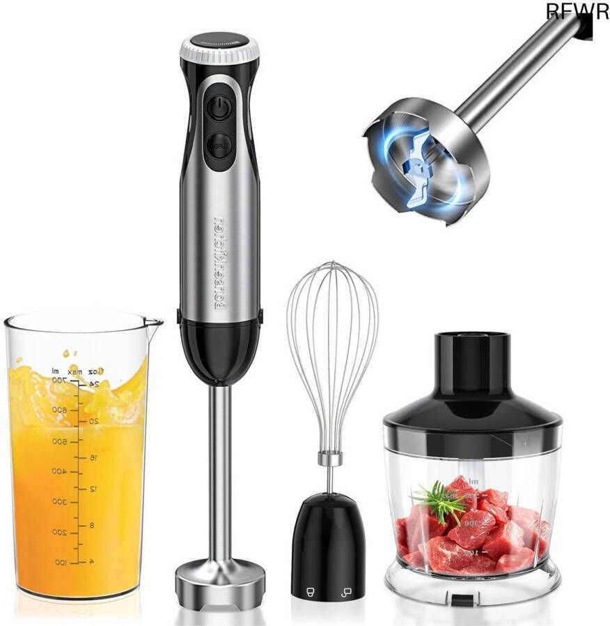 RFWR 4-in-1 Elektrische Staafmixer met 1000 W Traploze Snelheden en Roestvrij Staal