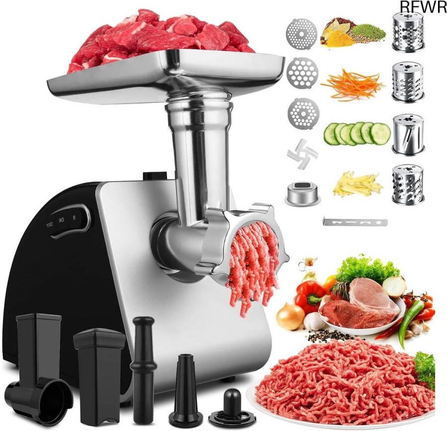 RFWR 5-in-1 elektrische vleesmolen en groentesnijder met accessoires