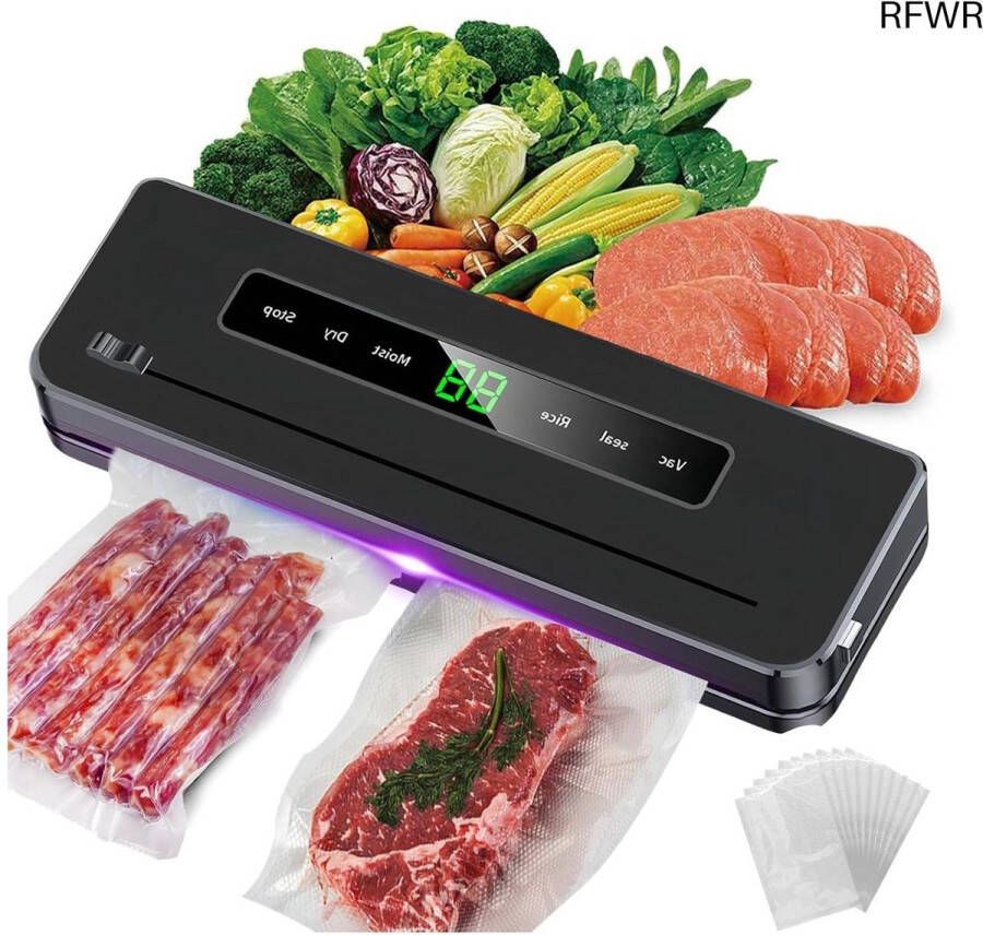RFWR 6-in-1 Vacuümmachine met Cutter en 10 Vacuümzakken Multifunctionele Vacuümsealer voor Droge en Vochtige Levensmiddelen