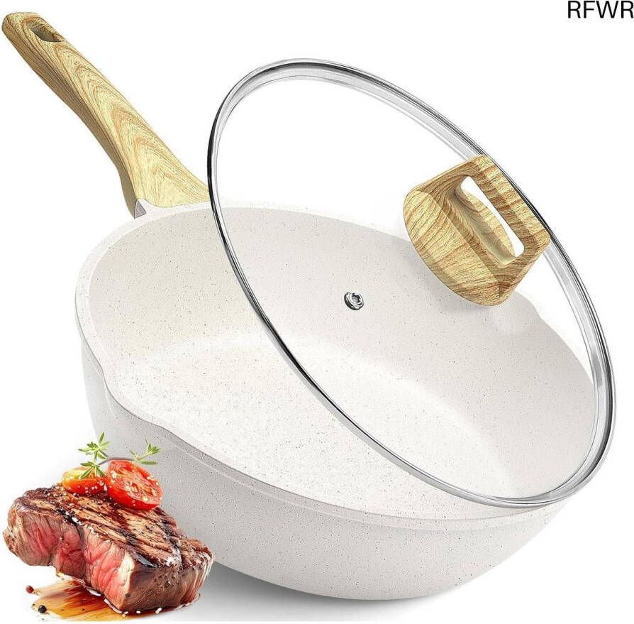 RFWR Antiaanbak Wokpan met Deksel 28 cm Granieten Coating PFOS PFOA-vrij Geschikt voor Alle Kookplaten