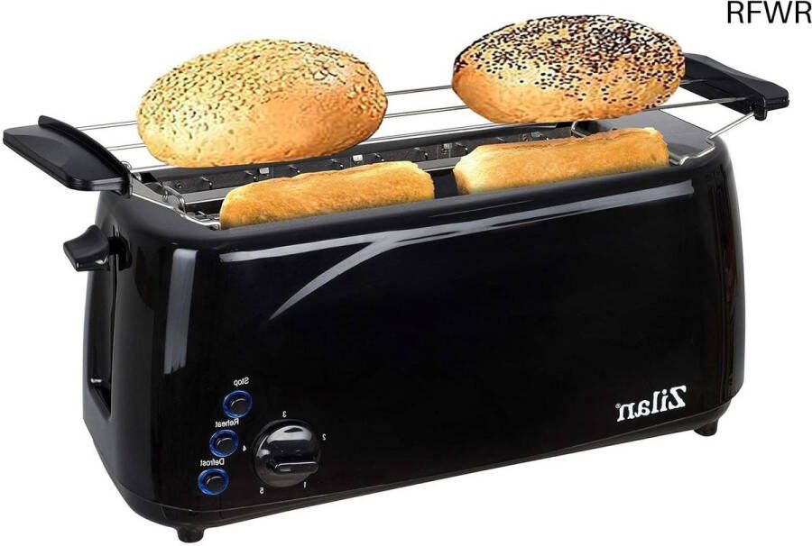 RFWR Broodrooster met Lange Sleuf voor 4 Sneetjes XXL 5 Roosterniveaus Ontdooi- en Kruimellade Functie