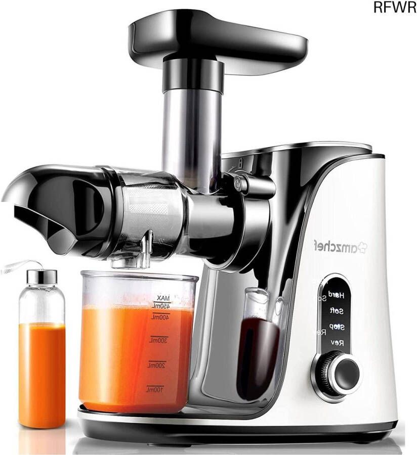 RFWR Cold Press Slow Juicer met 2 Snelheidsstanden Ideaal voor Fruit en Groenten Inclusief 500ml Draagbare Fles en Twee Kopjes