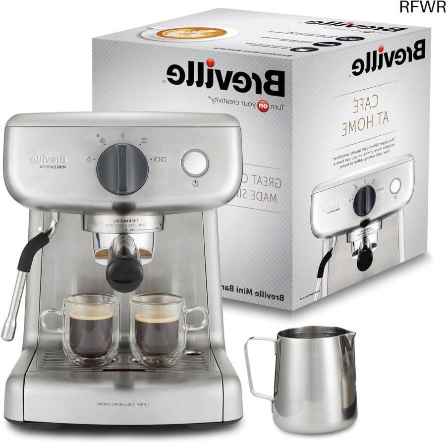 RFWR Compacte Koffiemachine voor Perfecte Espresso en Melkschuim 2L RVS