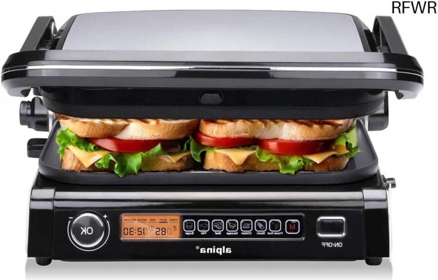 RFWR Contactgrill met slimme kookmodus Multigrill voor brood groenten en vlees Antiaanbaklaag Tafelgrill met afneembare platen
