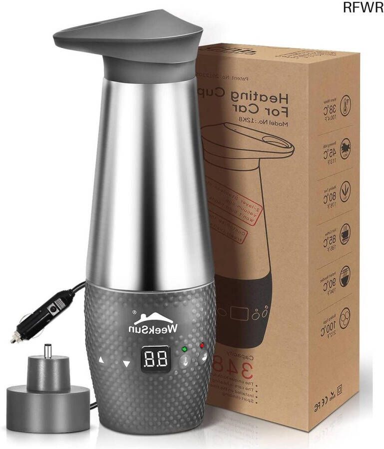 RFWR Draagbare 12V Waterkoker voor Auto Snel Koken met Temperatuurregeling en Veiligheid