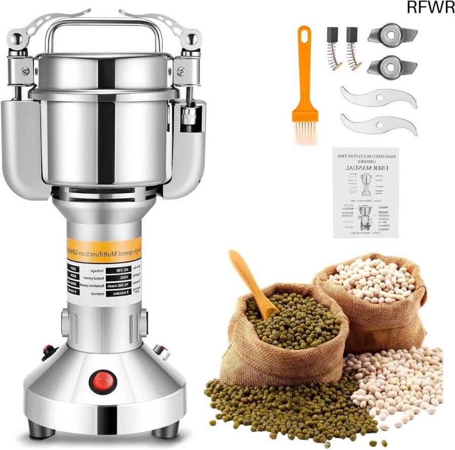 RFWR Draagbare elektrische graanmolen voor kruiden noten en granen 150 g hogesnelheid met overbelastingsbeveiliging