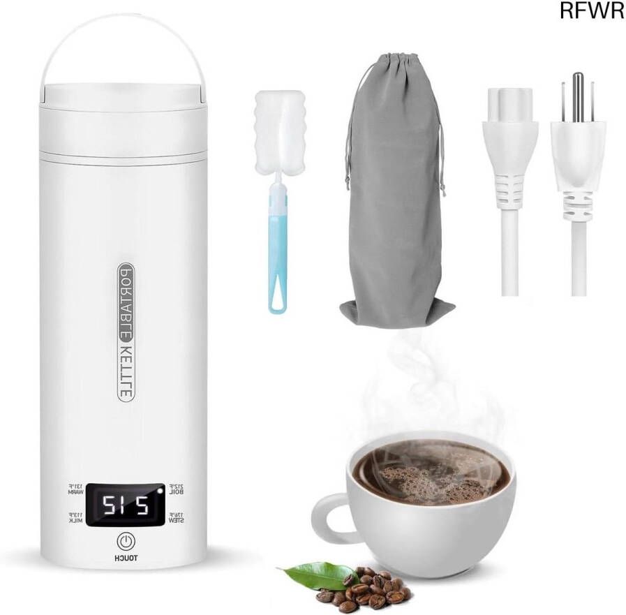RFWR Draagbare Waterkoker 400 ml voor Reizen Automatische Uitschakeling en Omkeerbaar Deksel