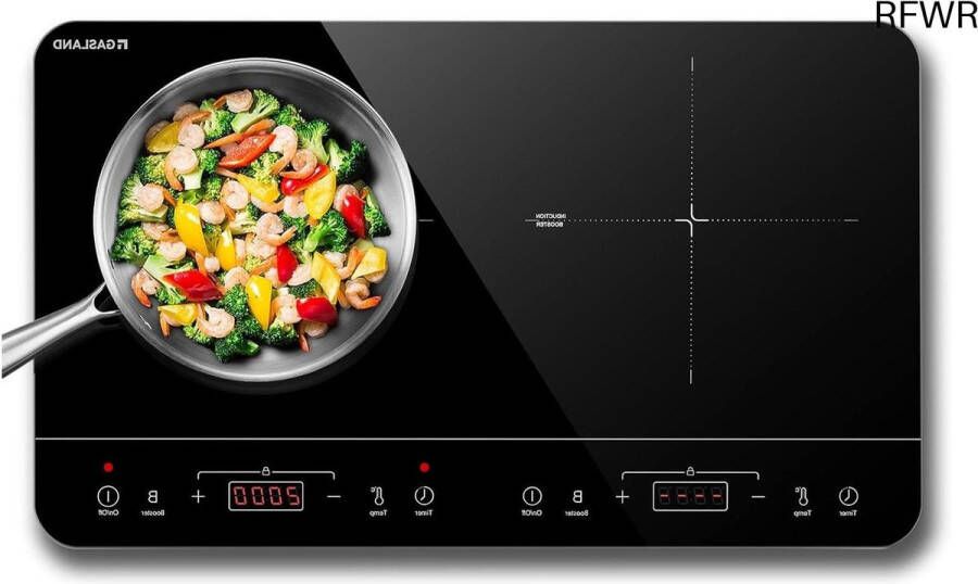 RFWR Dubbele inductiekookplaat 3500 W Mobiele inductiekookplaat met 2 Platen Touch Sensor en 10 Temperatuurniveaus