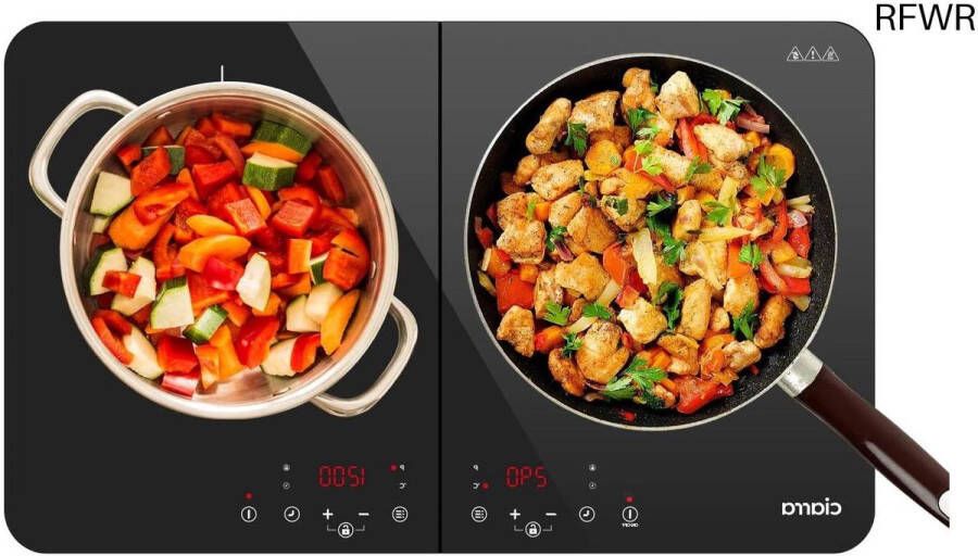 RFWR Dubbele inductiekookplaat 3500W met 9 standen en 10 temperatuurniveaus Mobiel en ideaal voor camping