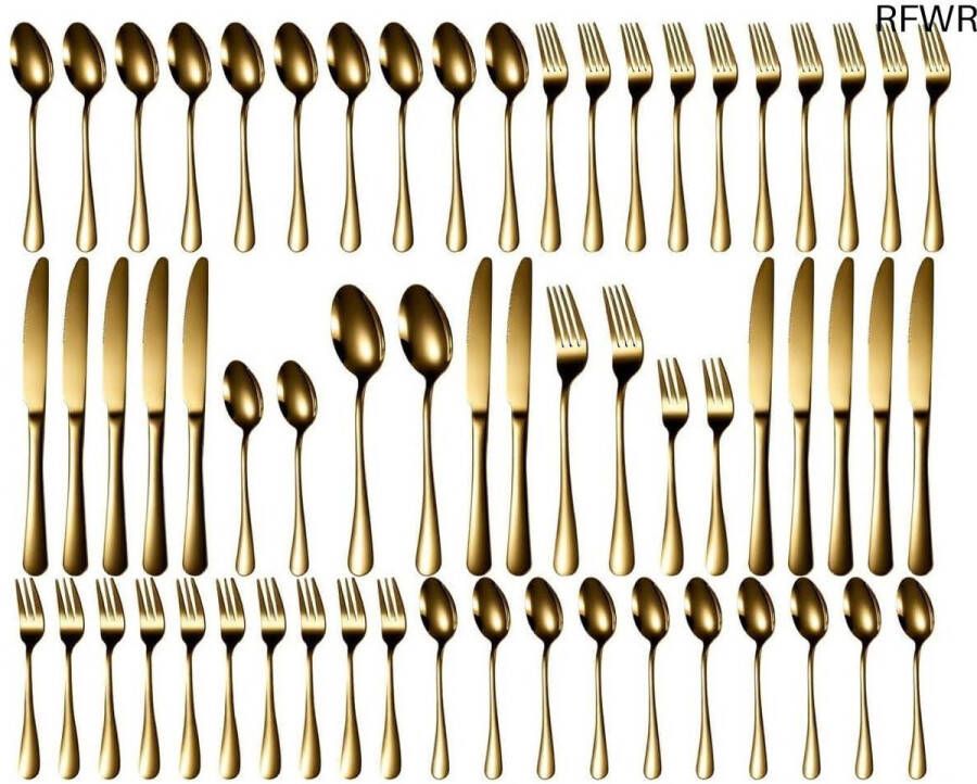 RFWR Elegante 60-delige bestekset voor 12 personen Hoogglans en vaatwasmachinebestendig goud