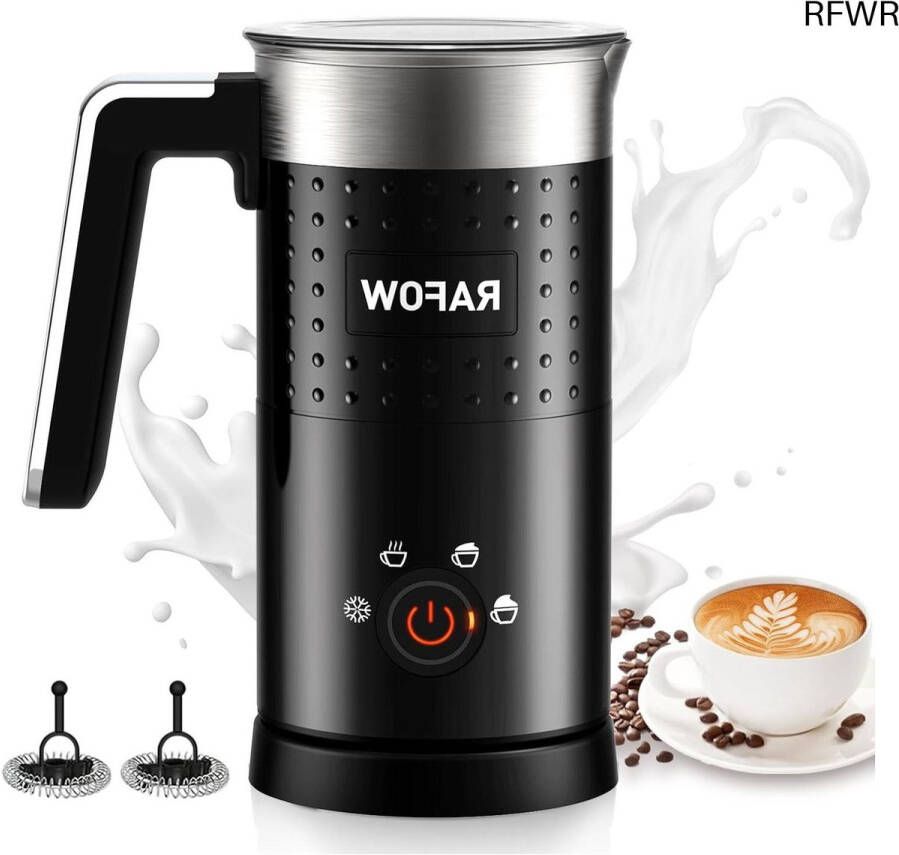 RFWR Elektrische 4-in-1 Melkopschuimer 300 ml Geruisloos Perfect voor Cappuccino Latte en Chocolademelk
