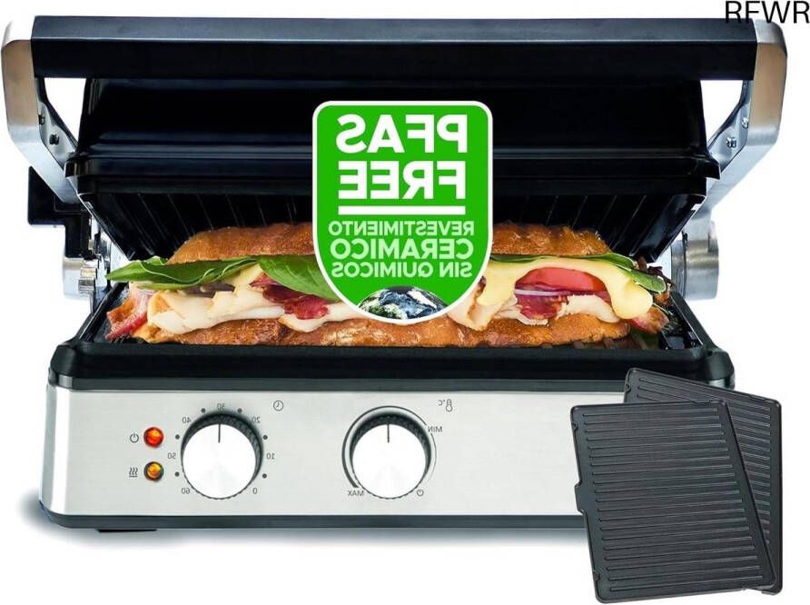 RFWR Elektrische Grill 2000W met Antiaanbaklaag en Instelbare Temperatuur Gezond Koken Zonder PFAS
