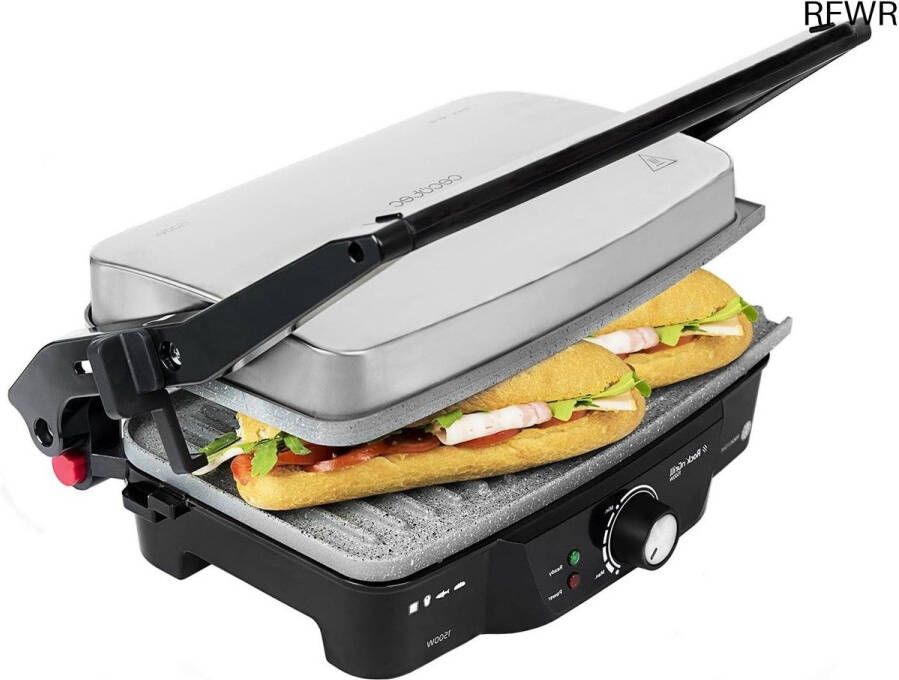 RFWR Elektrische Grill met 1500 Watt Vermogen In hoogte Verstelbaar en 180º Opening Ideaal voor Gezond Koken