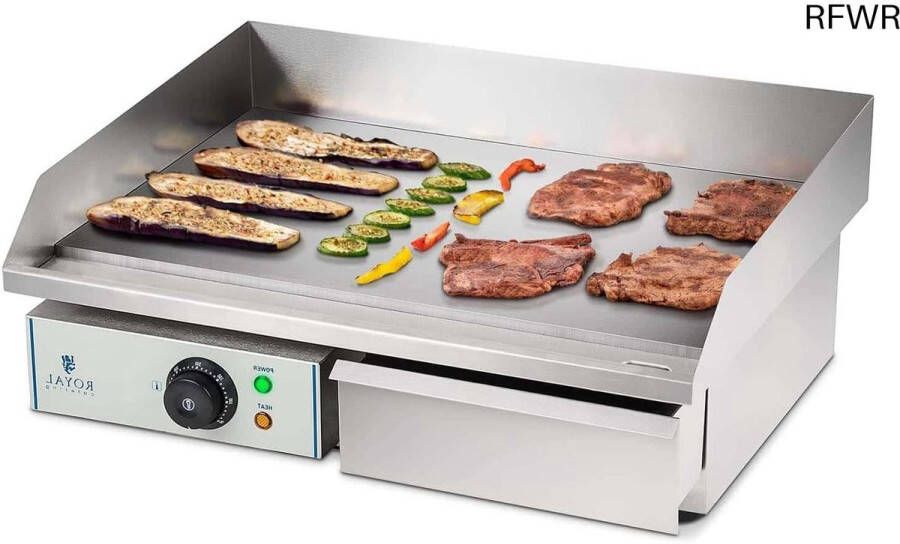 RFWR Elektrische Grillplaat 55 cm Gietijzeren Bakplaat met Spatscherm en Thermostaat
