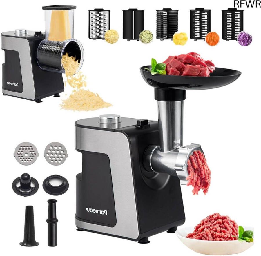 RFWR Elektrische kaasrasp en vleesmolen 250W Multifunctionele groentesnijder met 5 opzetstukken