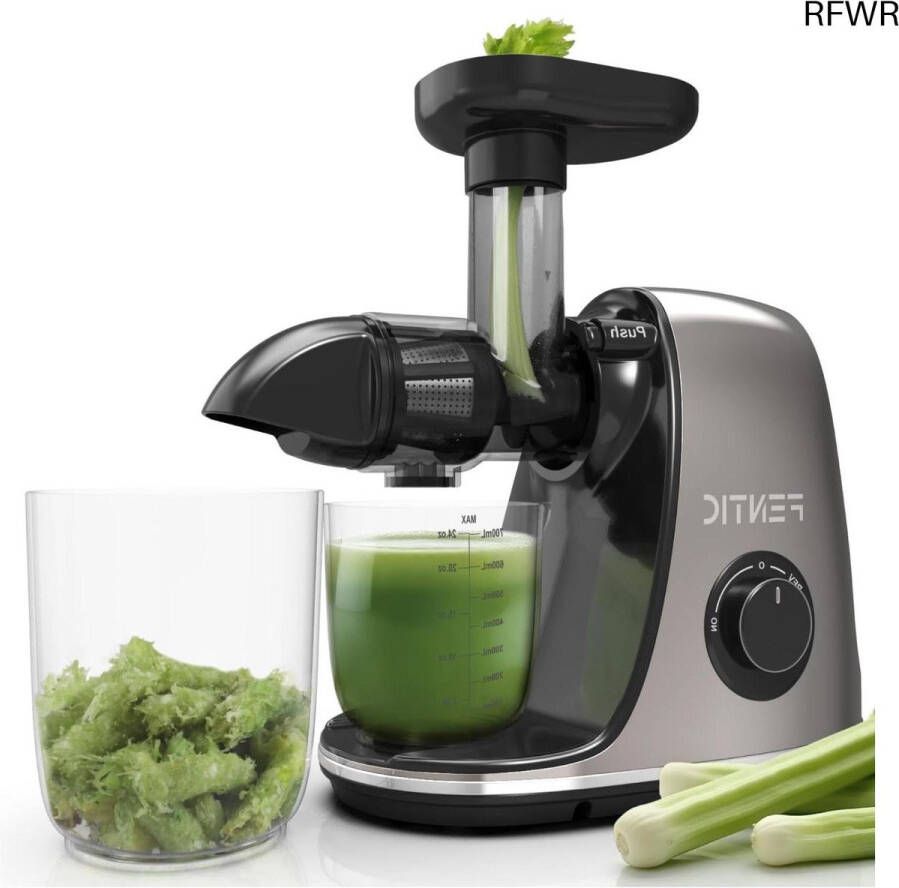 RFWR Elektrische Slowjuicer voor Groente en Fruit – Horizontale Slow Juicer met Reverse Functie – Stille en Krachtige Motor voor Optimaal Sap