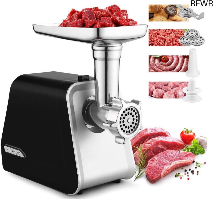 RFWR Elektrische Vleesmolen 2000W met 3 Snijtrommels en Accessoires voor Thuisgebruik