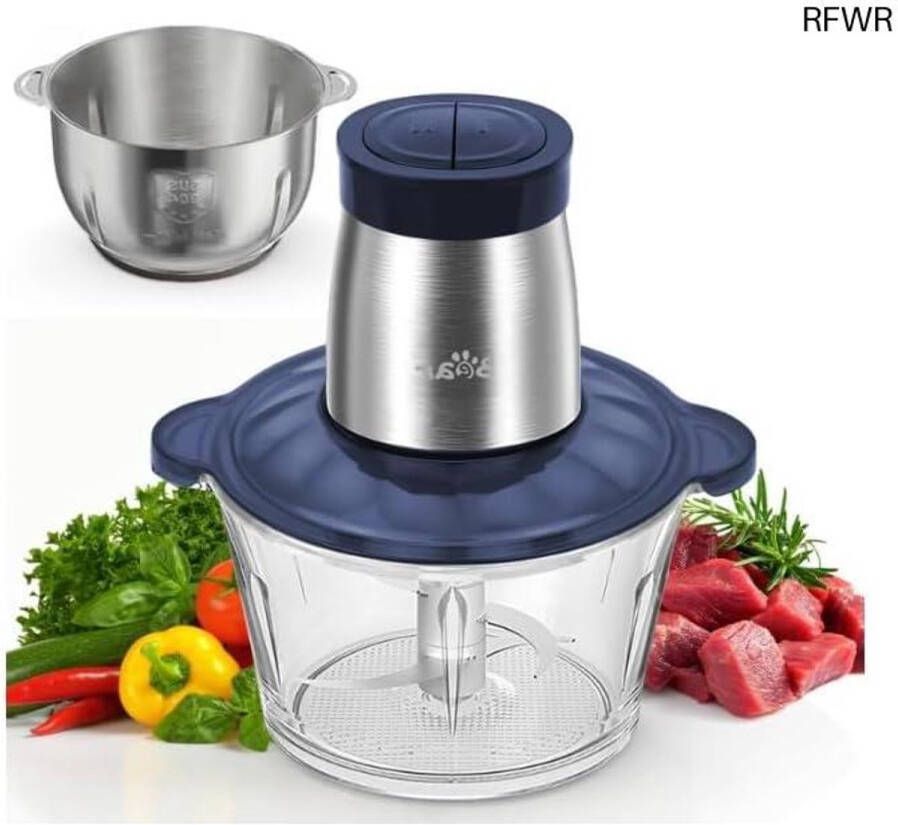 RFWR Elektrische Vleesmolen en Hakselaar 2L + 1.8L 600W met Roestvrijstalen Messen en 2 Snelheden voor Vlees Groenten en Babyvoeding