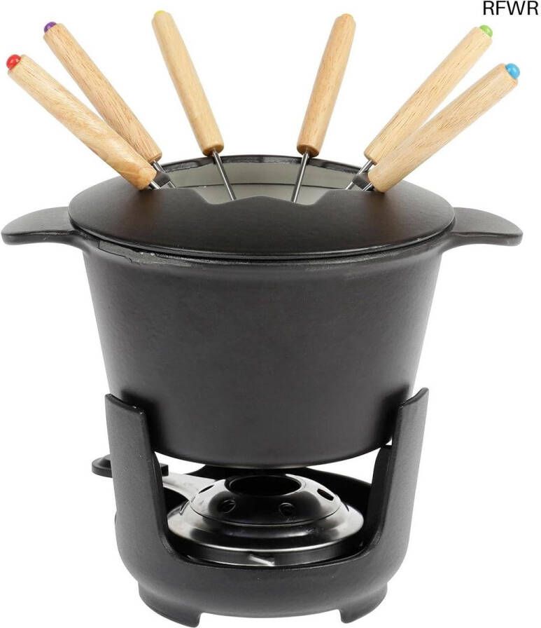 RFWR Fondueset 10-delig Geëmailleerd Gietijzer Ø 16 cm met 6 Vorken en Brander