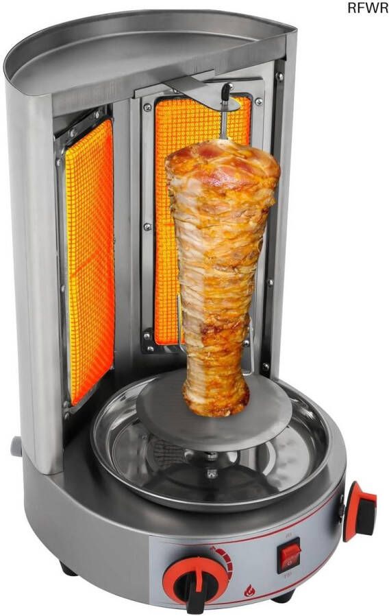 RFWR Gasvertikale grill met 360° draaibare honingraat grillrooster voor vlees en groenten