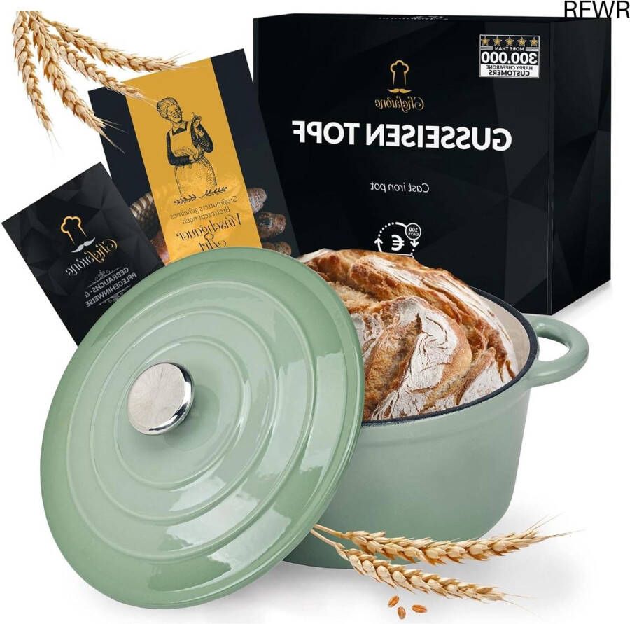 RFWR Gietijzeren Stoofpan 24 cm Multitalent voor Bakken Stoven en Braden Inclusief Deksel en Geschikt voor Inductie