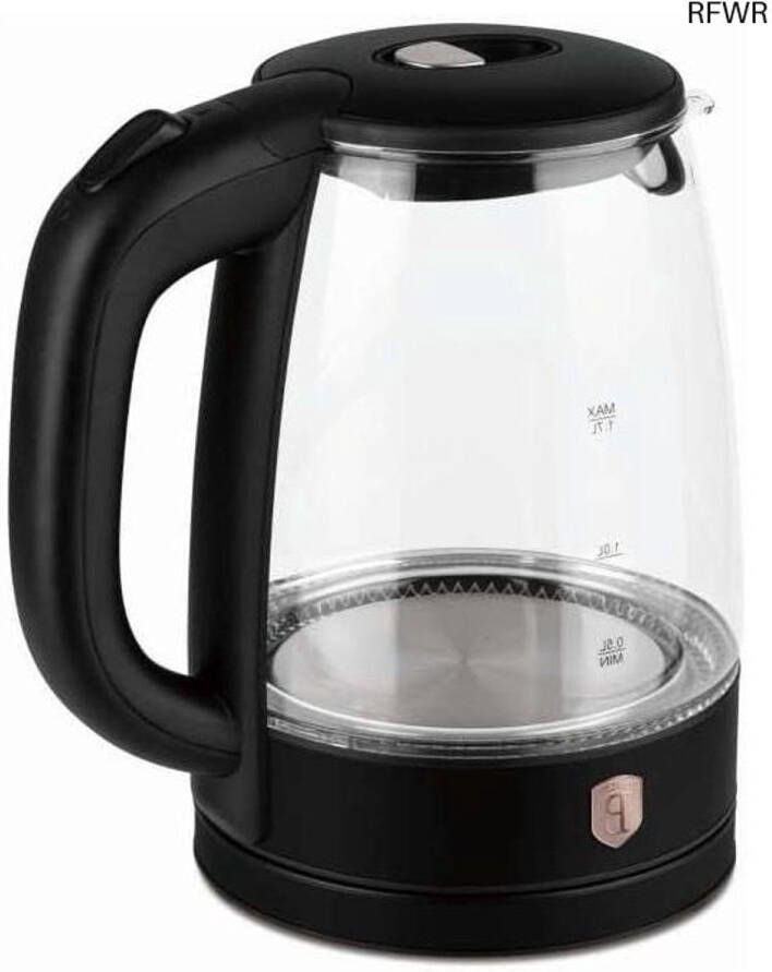 RFWR Glazen waterkoker 1 7 l met stijlvolle zwarte en rosé-gouden afwerking