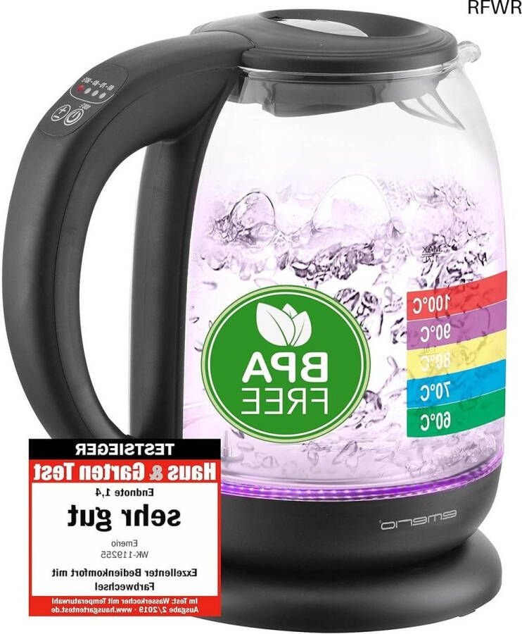RFWR Glazen Waterkoker met Temperatuurkeuze en Automatische Uitschakeling 2200W